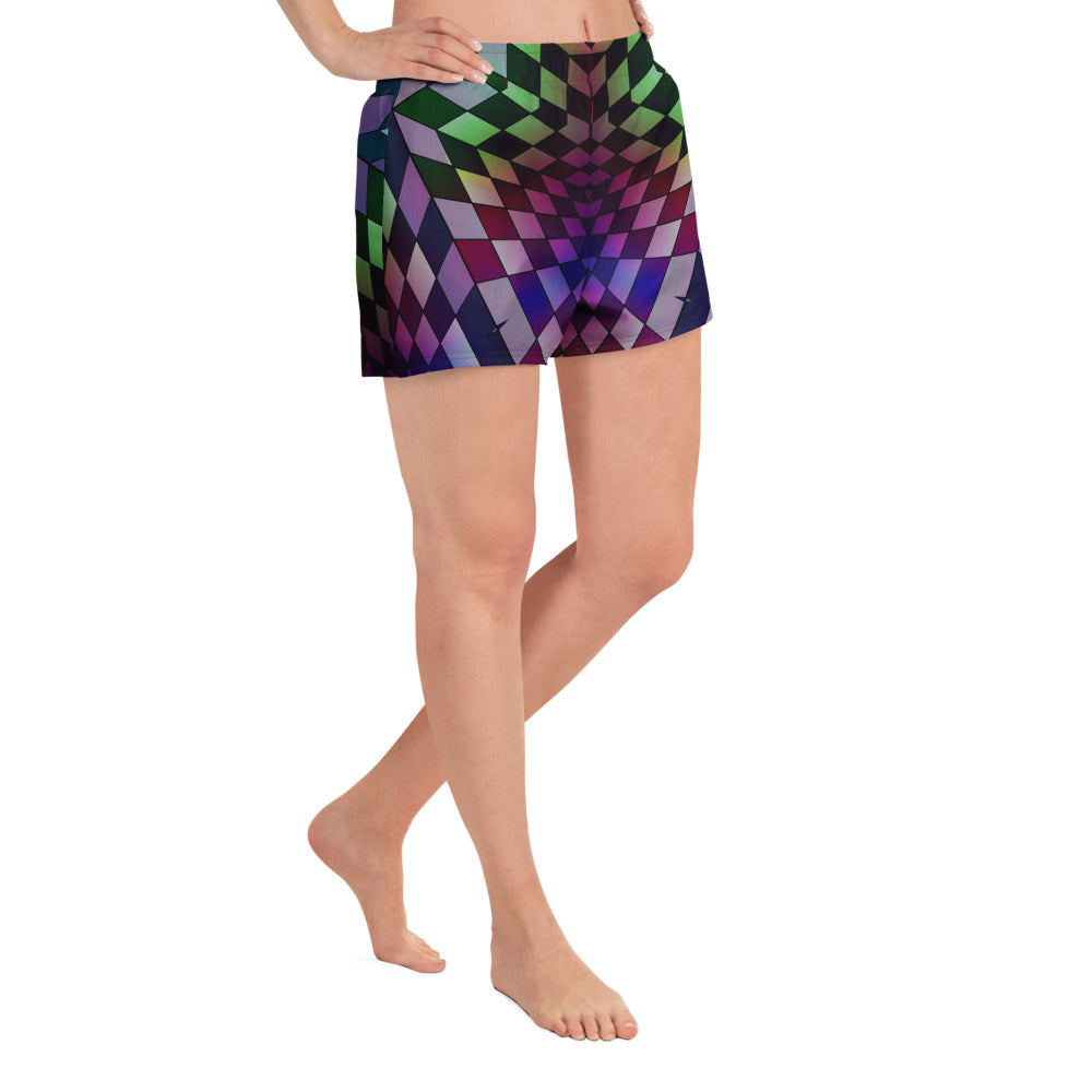 Neon Checkered Athletic Shorts For EDM Rave Festival Outfit Clothing