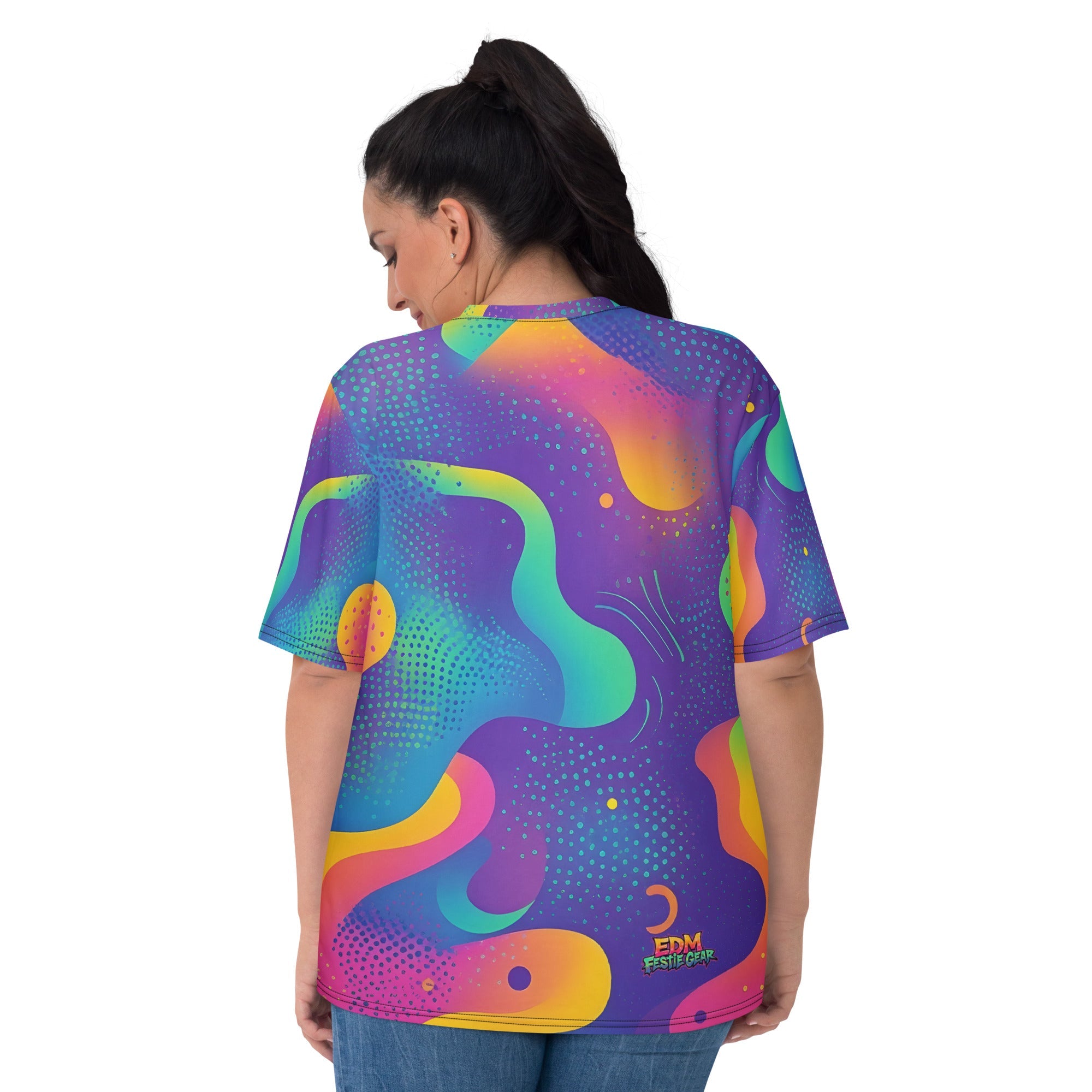 Wavy Neon Woman's T-shirt For EDM Rave Festival Outfit Clothing