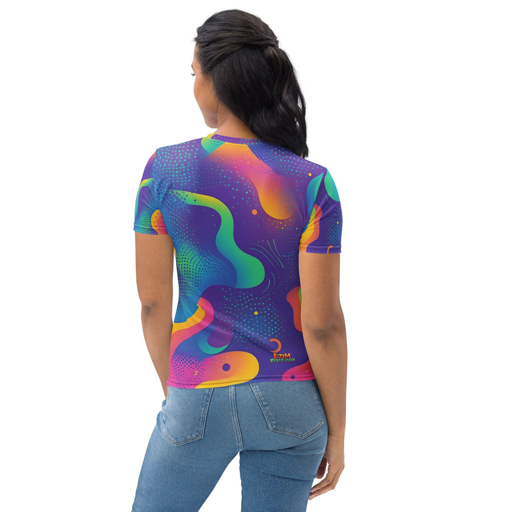 Wavy Neon Woman's T-shirt For EDM Rave Festival Outfit Clothing