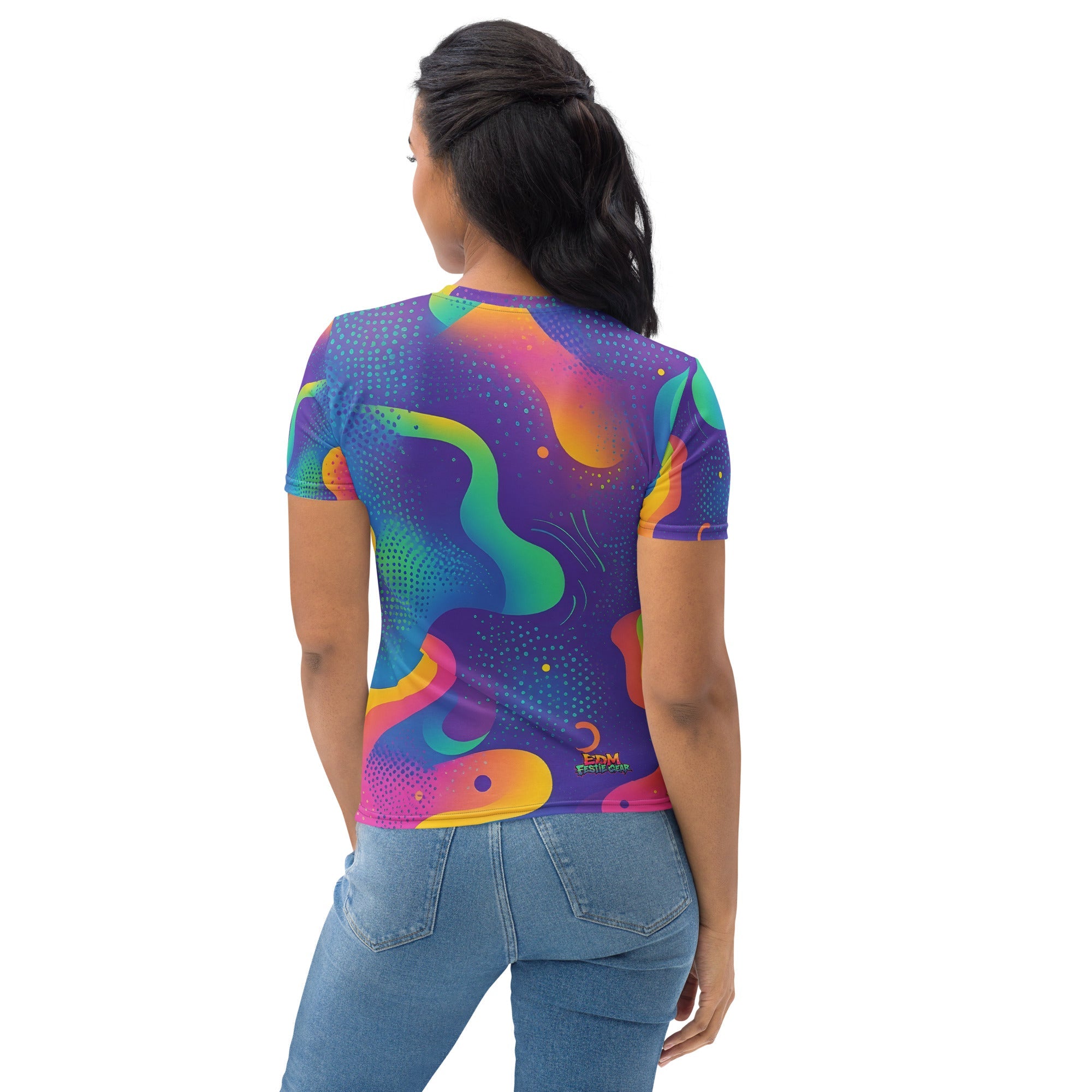 Wavy Neon Woman's T-shirt For EDM Rave Festival Outfit Clothing