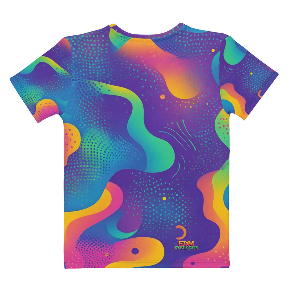 Wavy Neon Woman's T-shirt For EDM Rave Festival Outfit Clothing