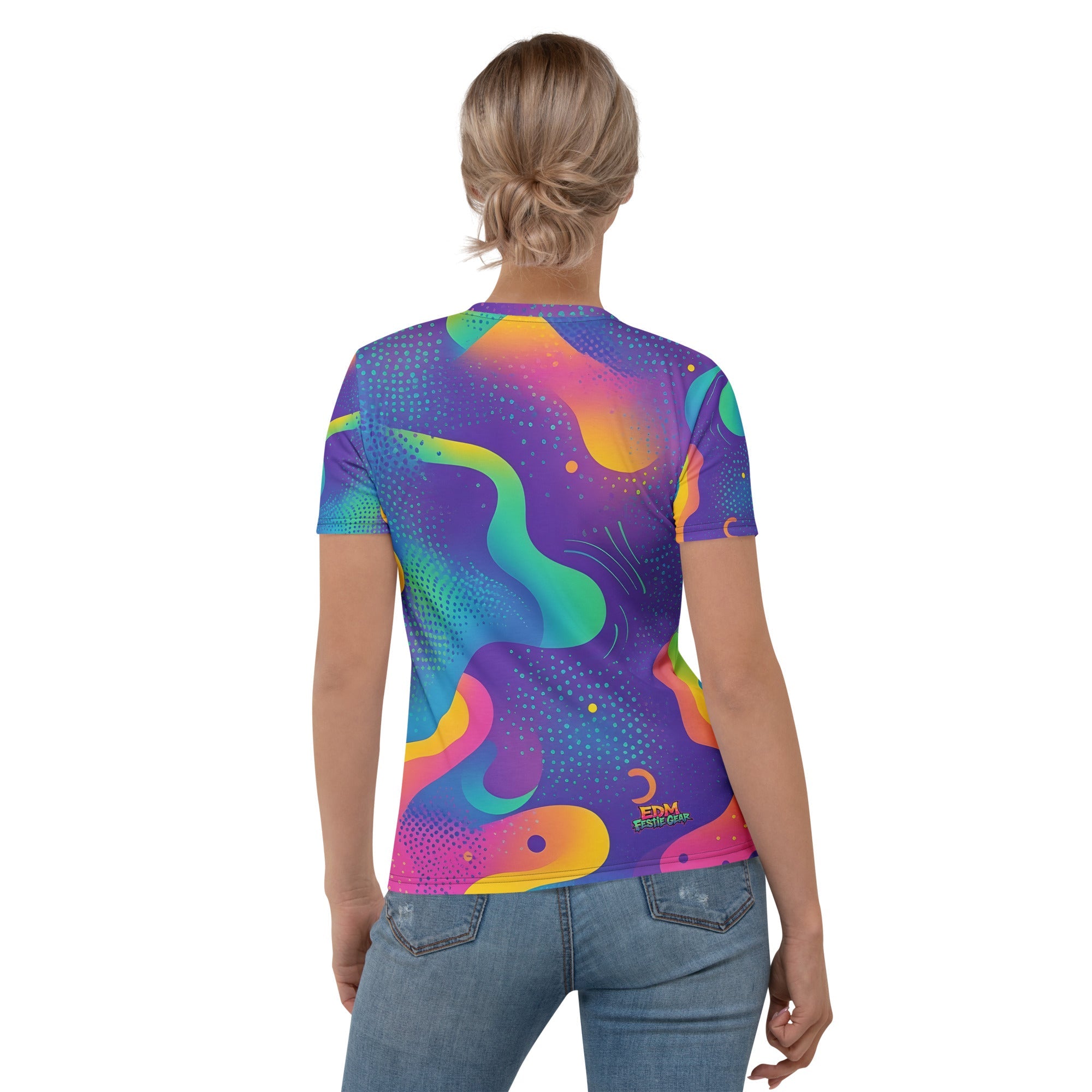 Wavy Neon Woman's T-shirt For EDM Rave Festival Outfit Clothing