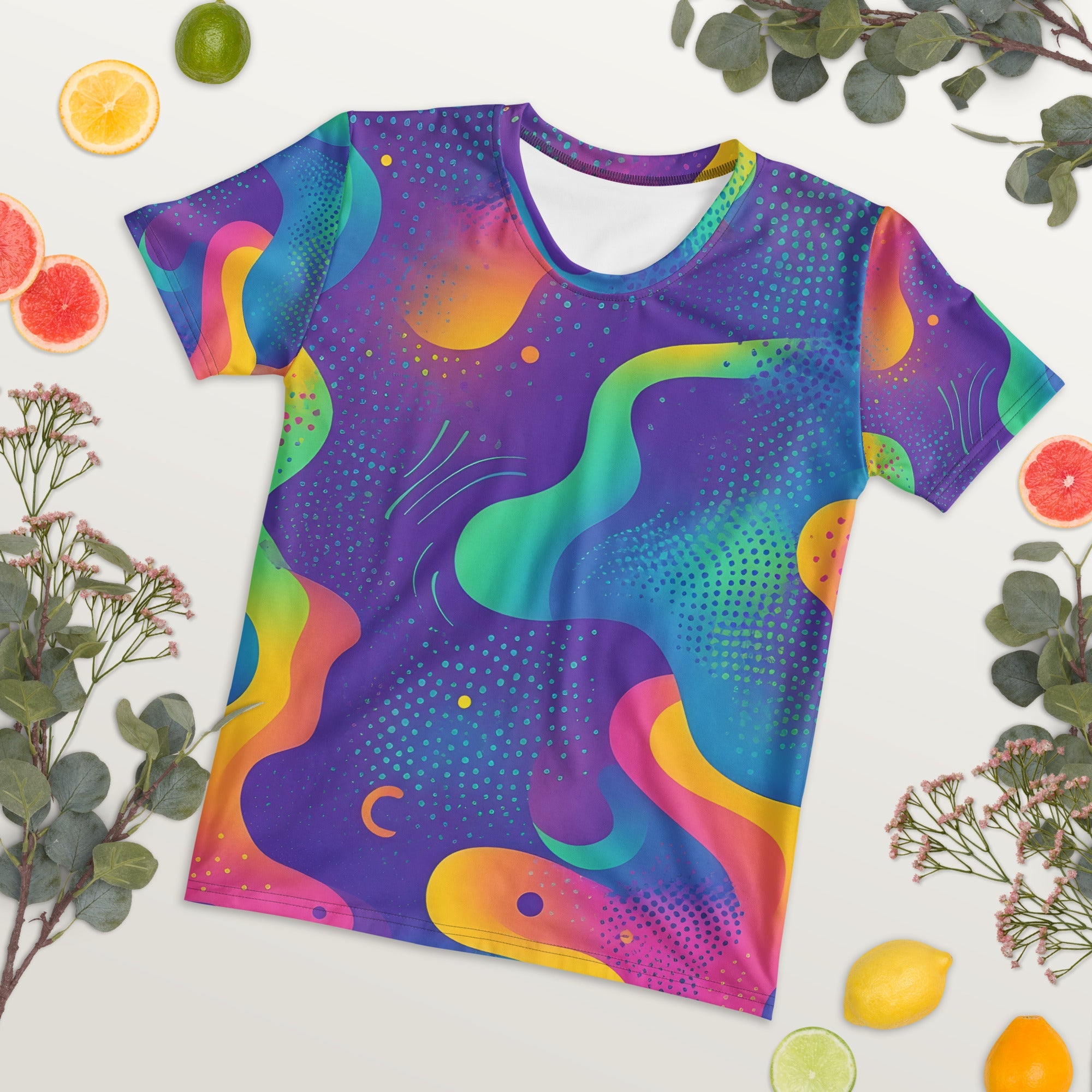 Wavy Neon Woman's T-shirt For EDM Rave Festival Outfit Clothing