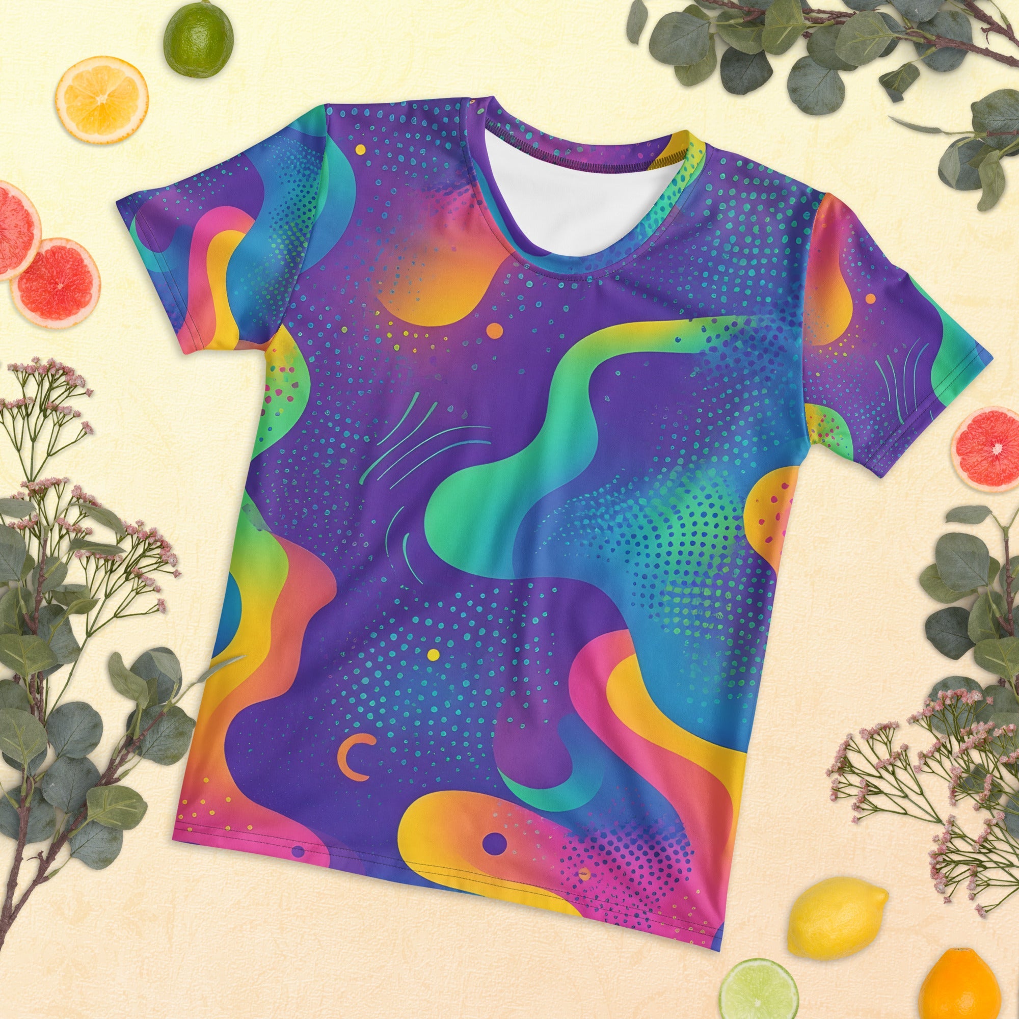 Wavy Neon Woman's T-shirt For EDM Rave Festival Outfit Clothing