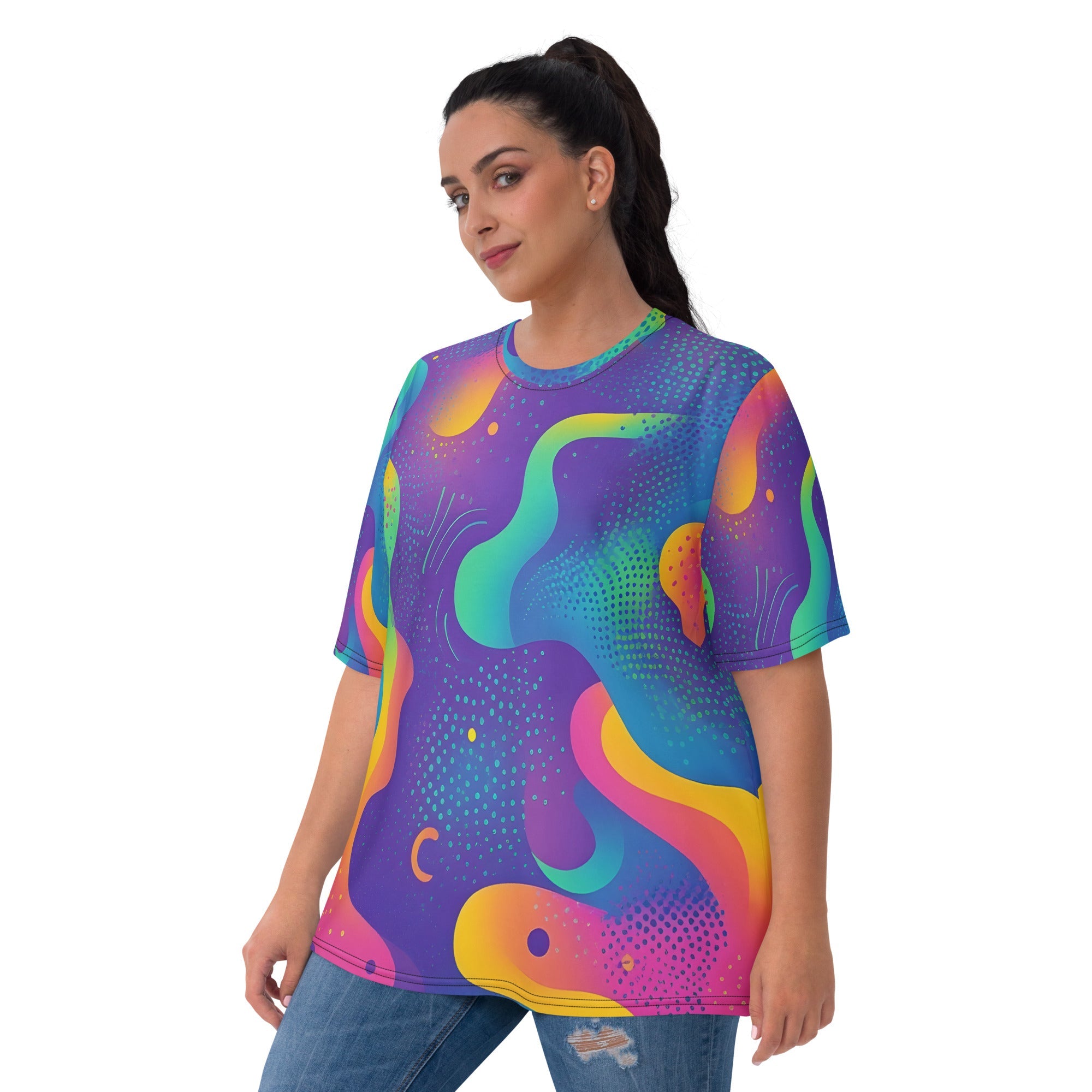 Wavy Neon Woman's T-shirt For EDM Rave Festival Outfit Clothing