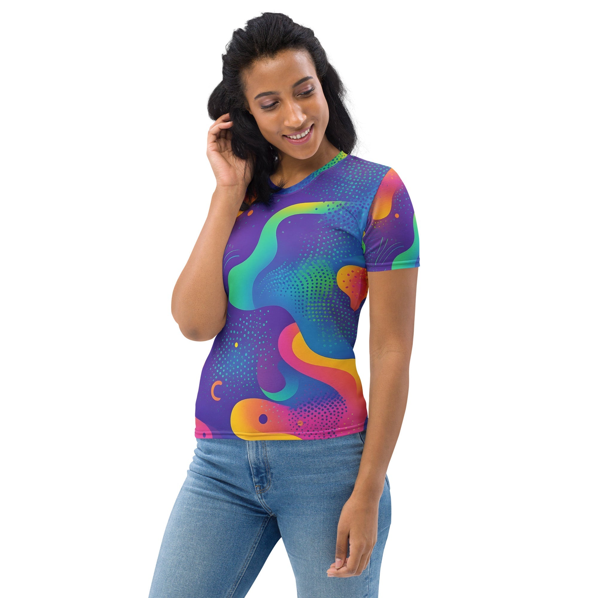 Wavy Neon Woman's T-shirt For EDM Rave Festival Outfit Clothing