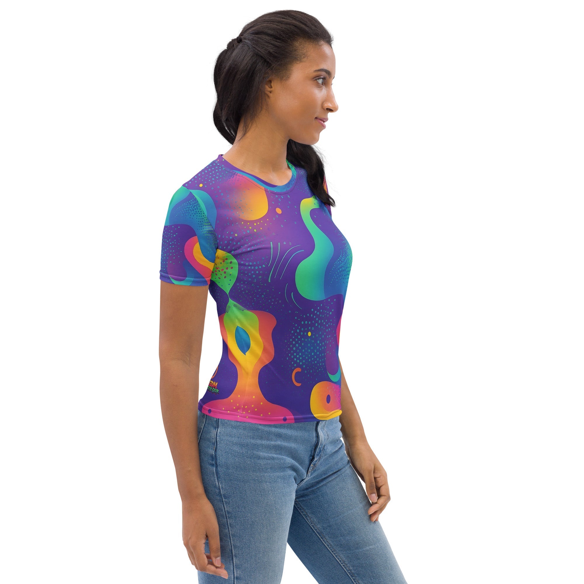 Wavy Neon Woman's T-shirt For EDM Rave Festival Outfit Clothing