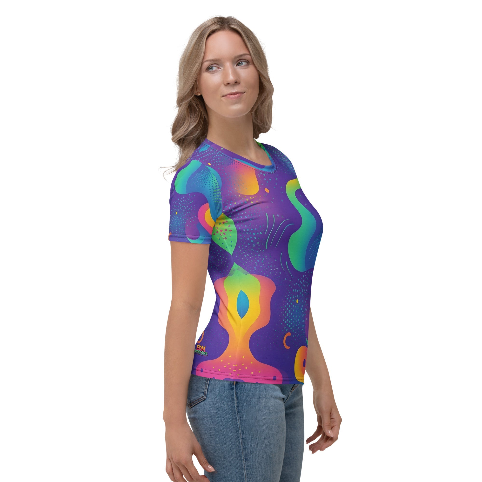 Wavy Neon Woman's T-shirt For EDM Rave Festival Outfit Clothing