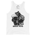 White tank top with a bear holding a beer graphic and 'BEER HUG' text on a white background