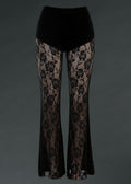 Black Lace Roses Goth Bell Bottom Pants