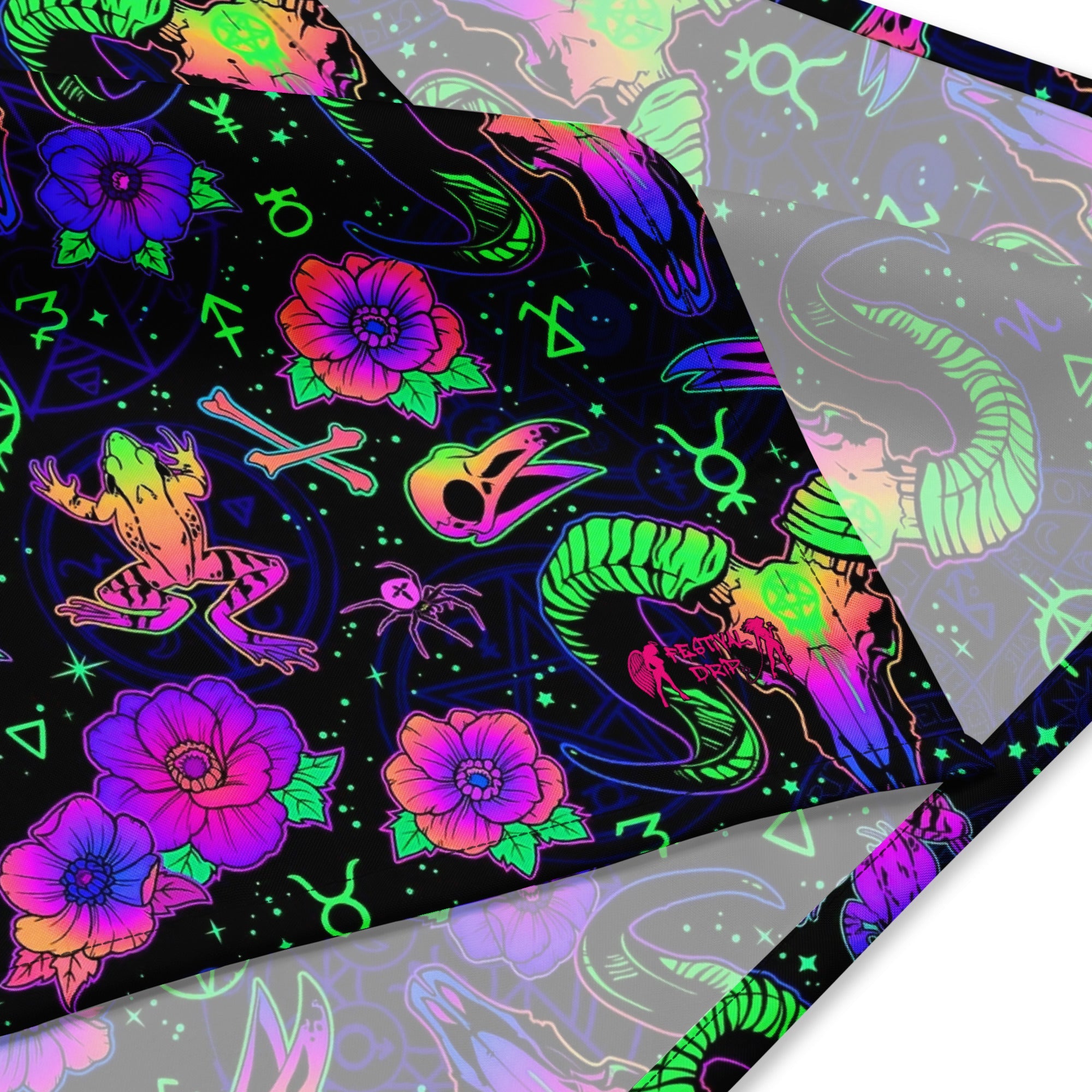 Psychedelic Fangs Rave Bandana Reversible Dust Face Mask for Music Festivals