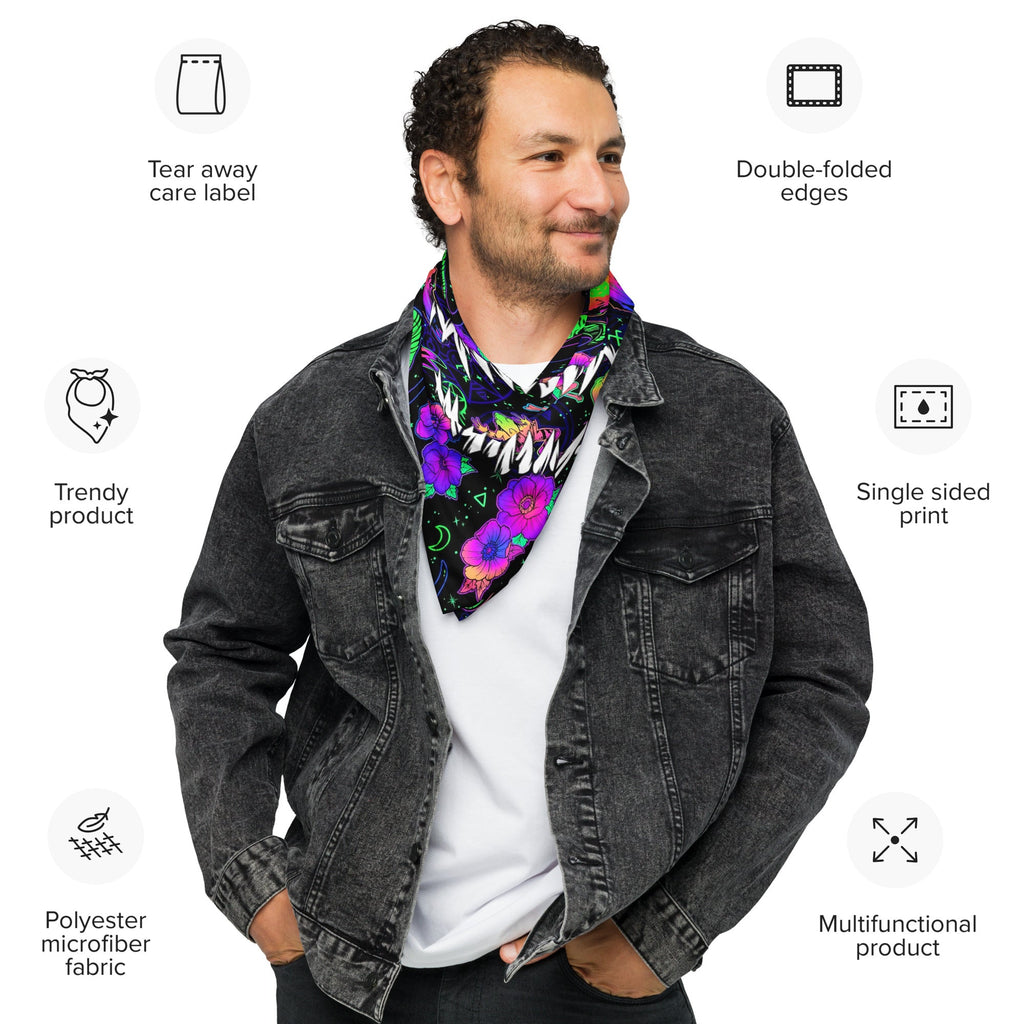 Psychedelic Fangs Rave Bandana Reversible Dust Face Mask for Music Festivals