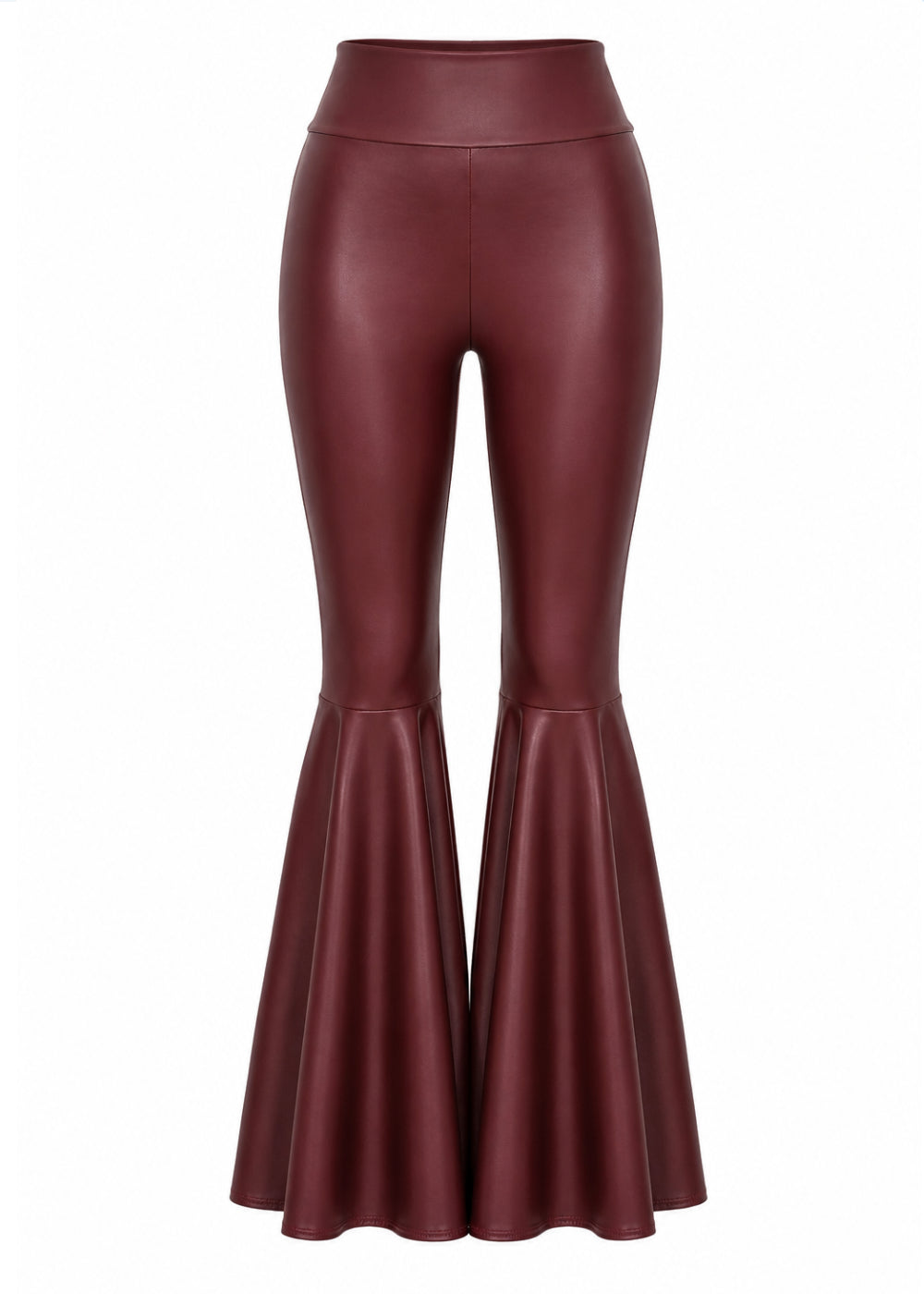 Burgundy Faux Leather Bell Bottom Flare Pants