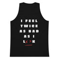 Black tank top with white text on a white background