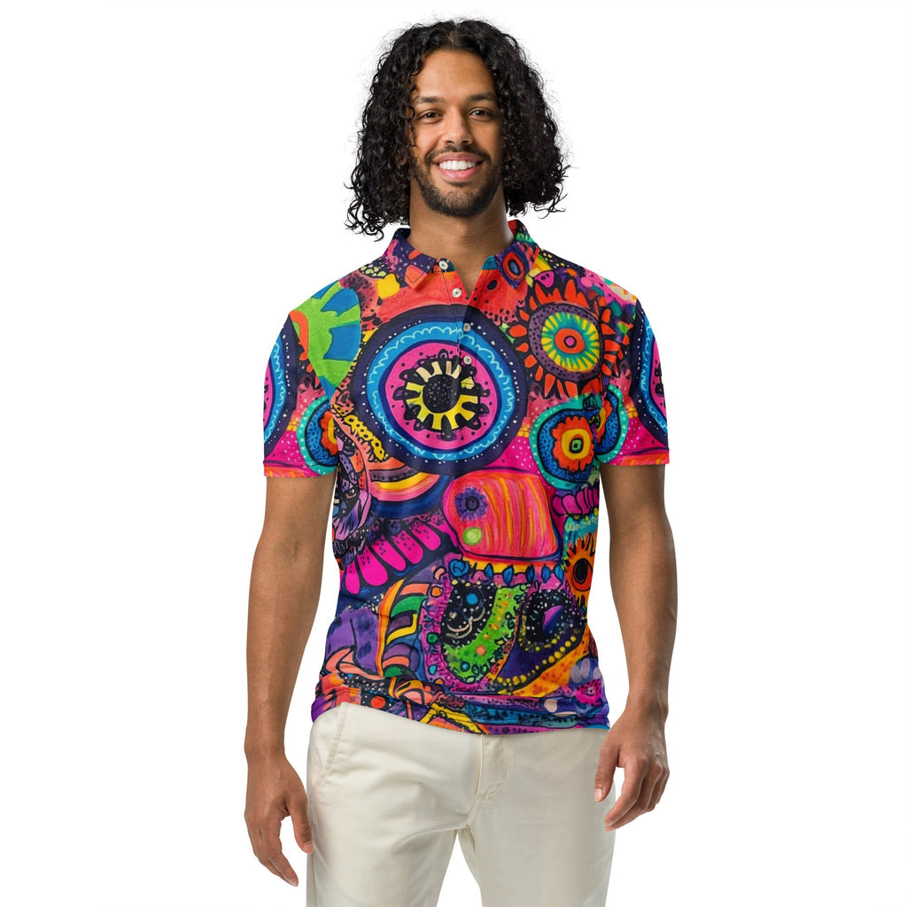 Neon Sketch Slim Fit Polo For EDM Rave Festival Outfit Clothing