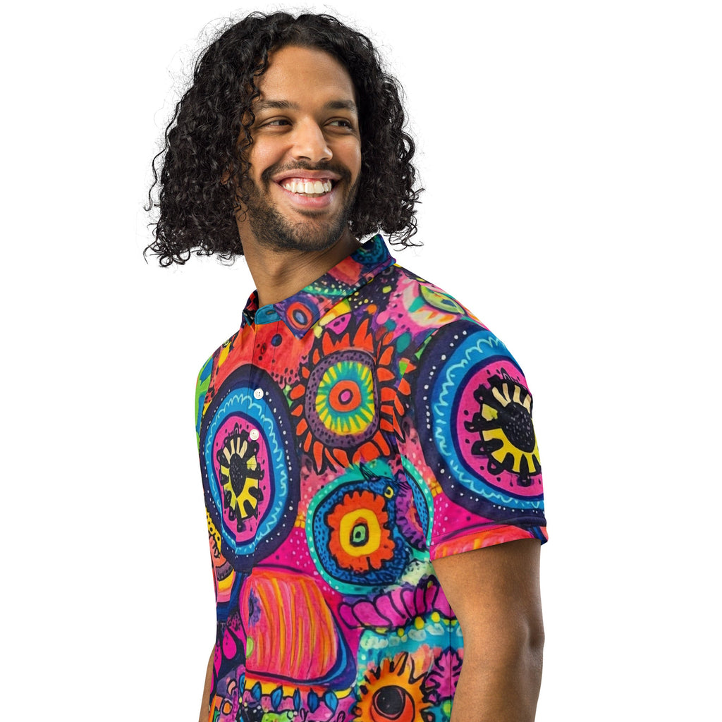 Neon Sketch Slim Fit Polo For EDM Rave Festival Outfit Clothing
