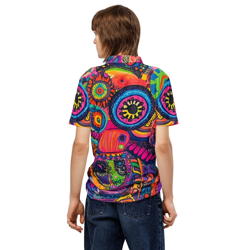 Neon Sketch Slim Fit Polo For EDM Rave Festival Outfit Clothing