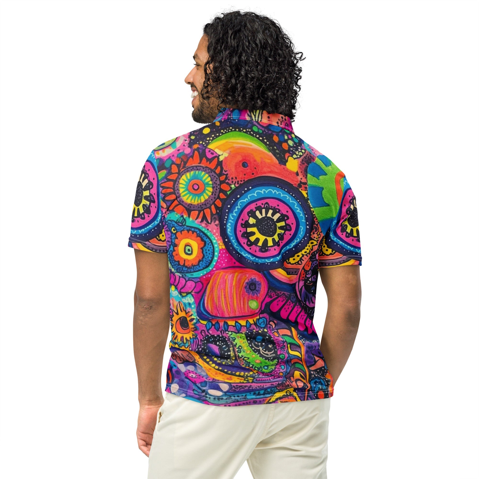 Neon Sketch Slim Fit Polo For EDM Rave Festival Outfit Clothing