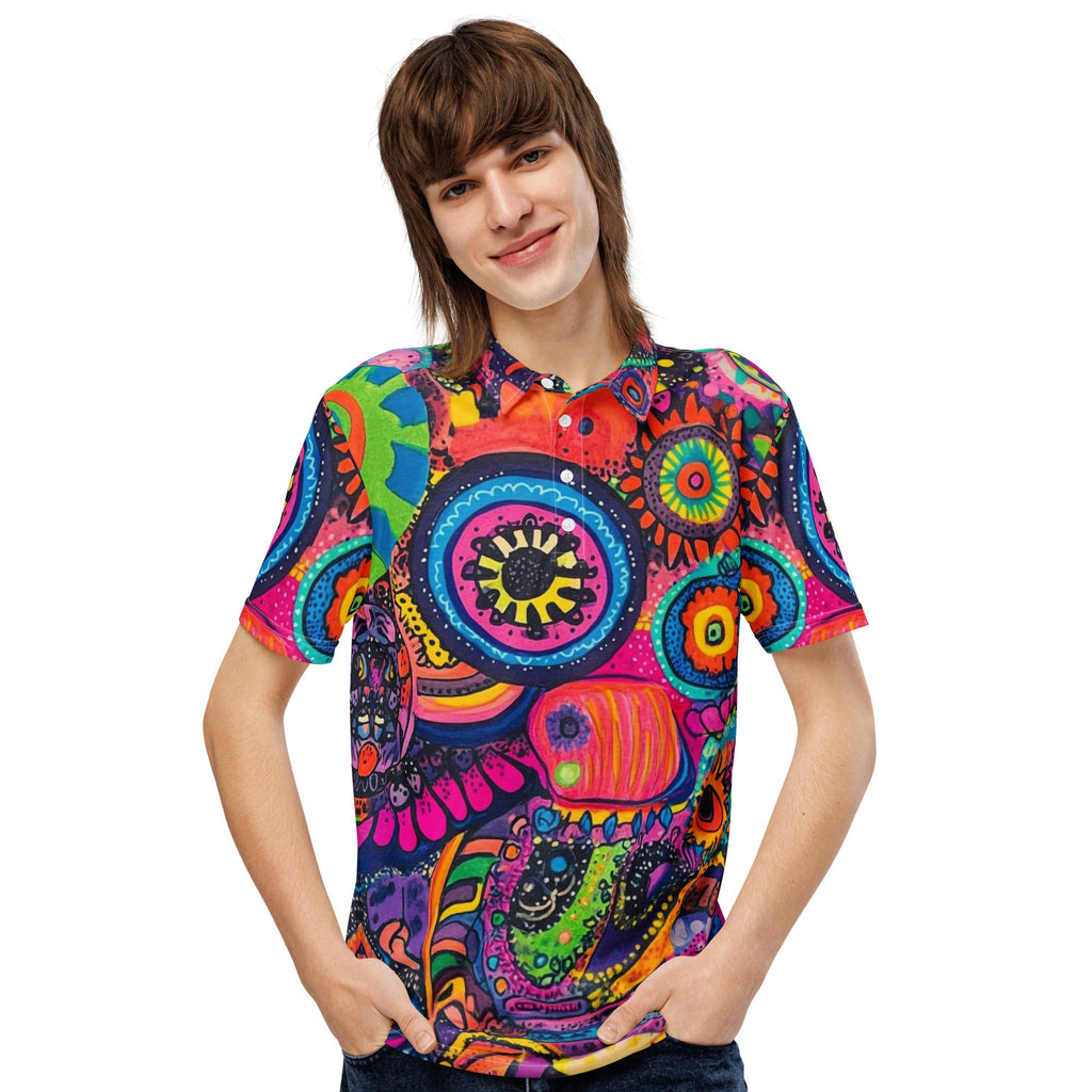 Neon Sketch Slim Fit Polo For EDM Rave Festival Outfit Clothing