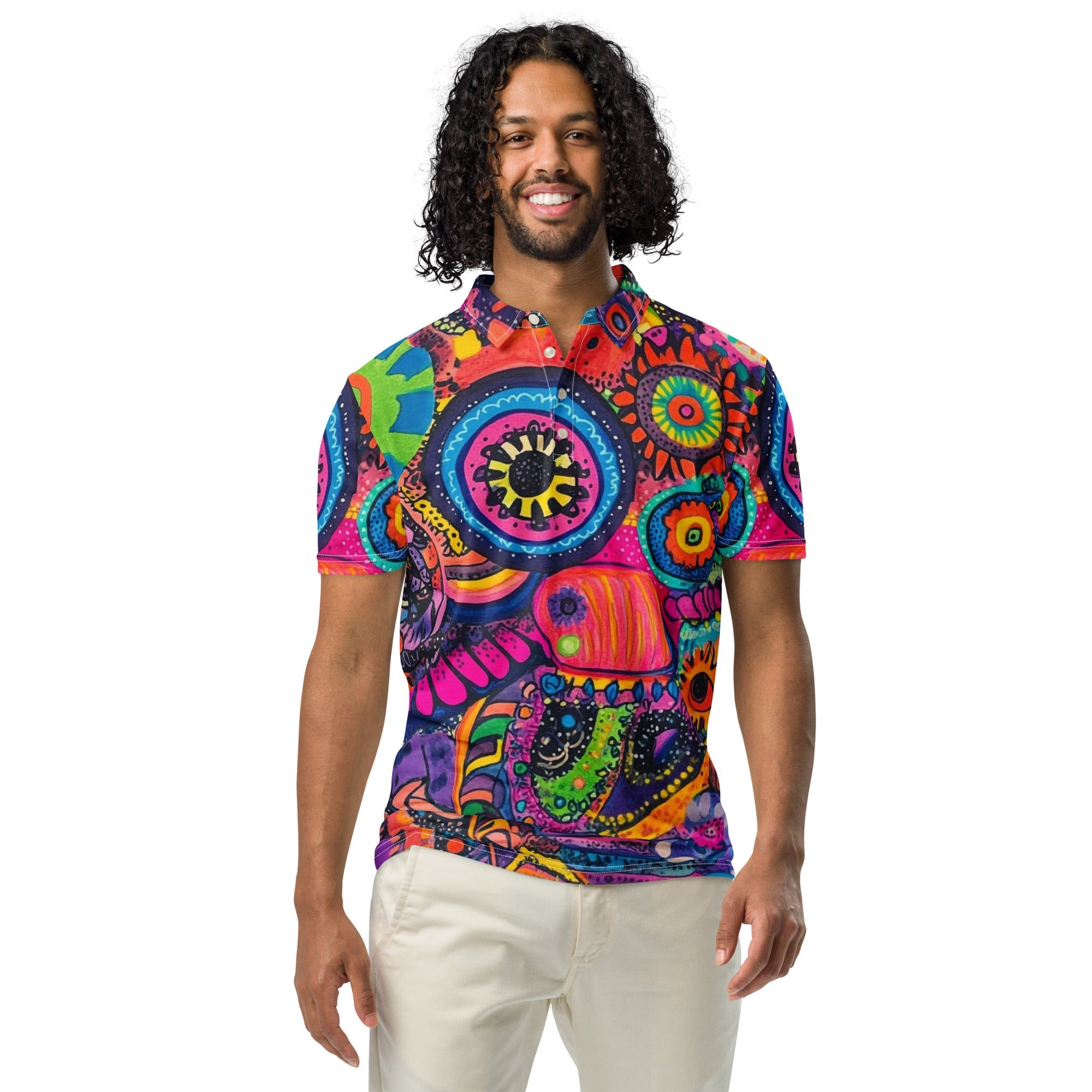 Neon Sketch Slim Fit Polo For EDM Rave Festival Outfit Clothing