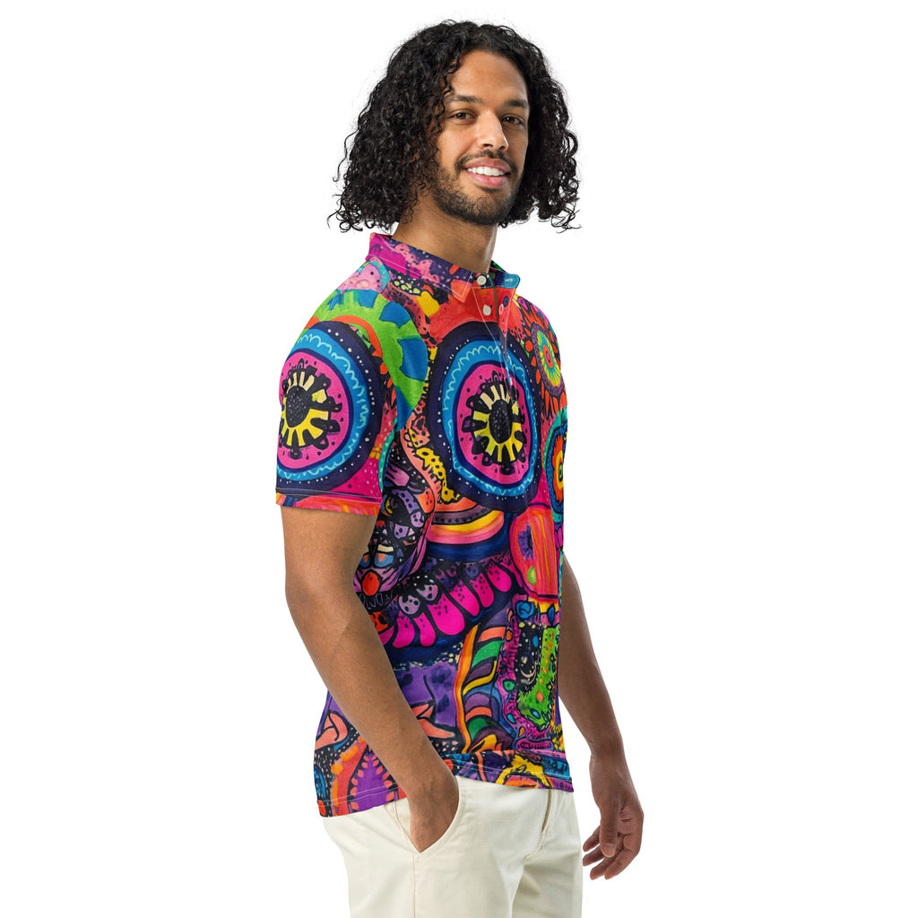 Neon Sketch Slim Fit Polo For EDM Rave Festival Outfit Clothing