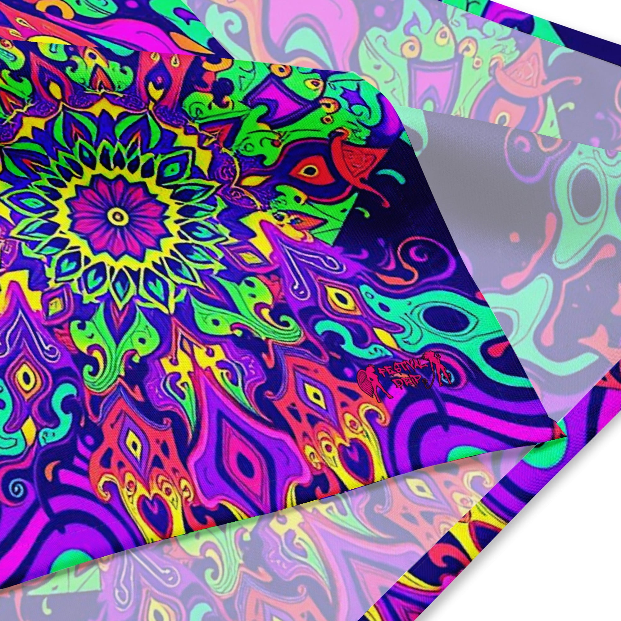 Psychedelic Fangs Rave Bandana Reversable Face Mask for Music Festivals