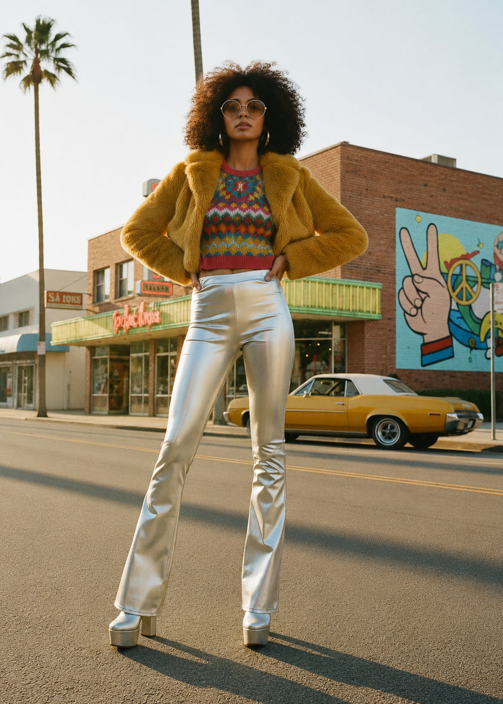 Silver Metallic Bell Bottom Flare Pants