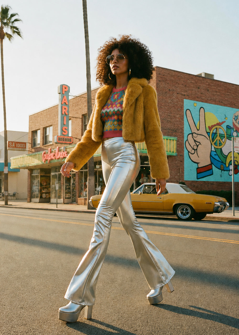 Silver Metallic Bell Bottom Flare Pants
