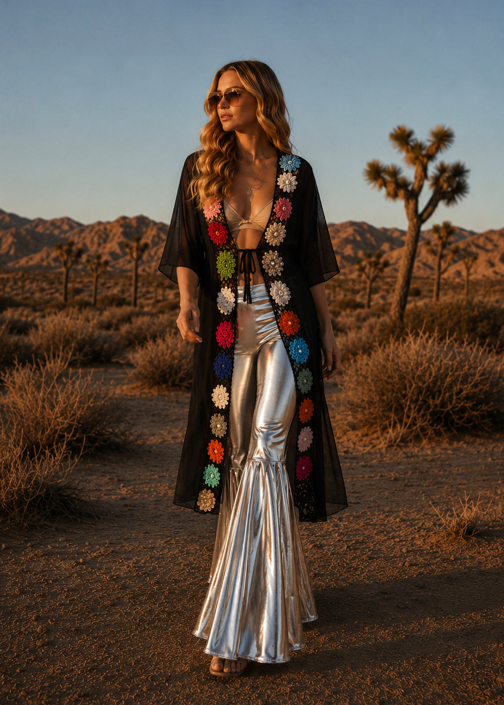 Silver Metallic Bell Bottom Pants