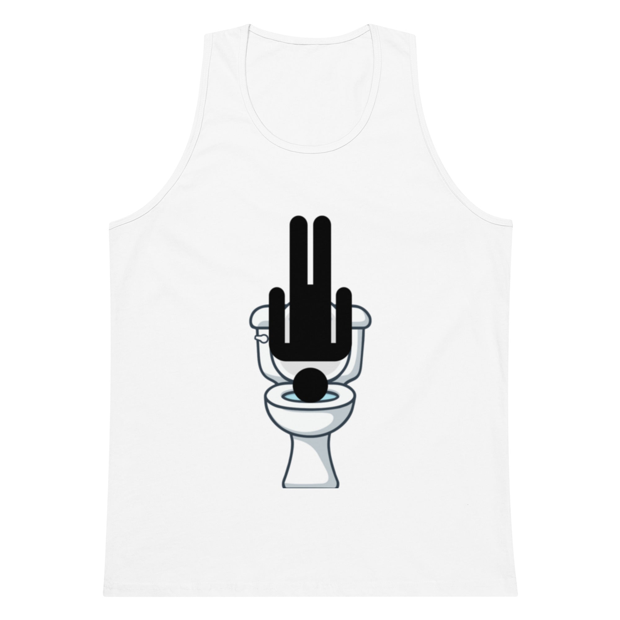 White tank top with a black graphic design on a white background